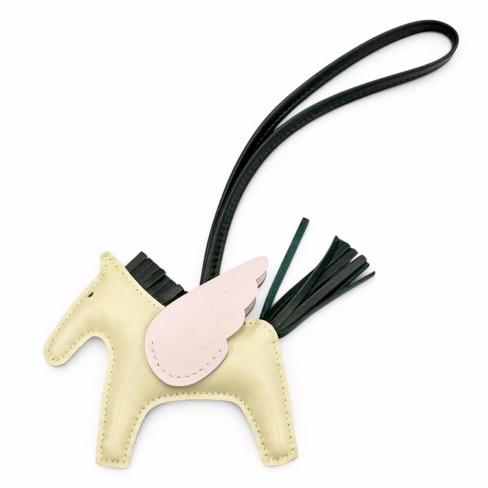 HERMES Rodeo Charm Pegasus PM Agneau Milo Swift Leather Craie Mauve Pere Vert... - Picture 3 of 7